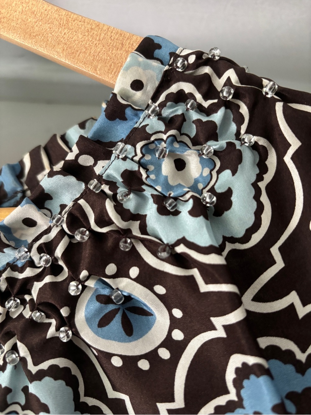 Tory Burch Silk Triple Tie Blouse Moroccan Print Brown Blue Size 2 - Picture 6 of 15